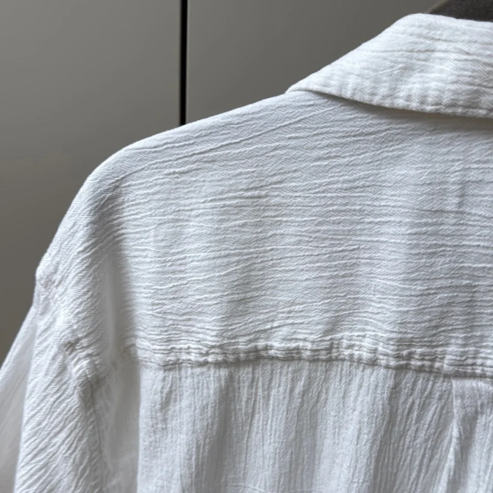 Standard Cloth White Casual Button Down Shirt with Textured Fabric - Picture 12 of 14